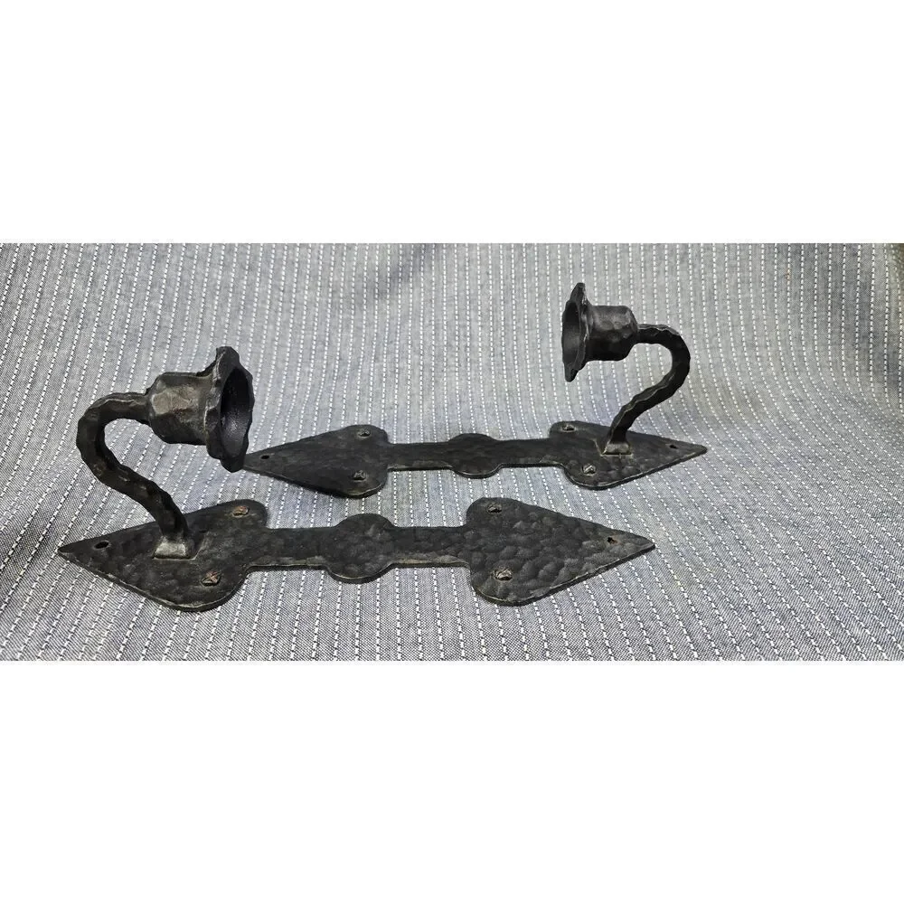 Vintage Hammered Metal Candlestick Holders Black Spade Sconces Robert Emig 1377